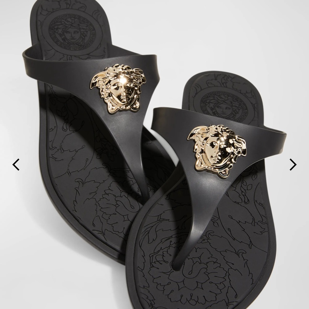 Black Versace La Medusa Flat Sandals size 6